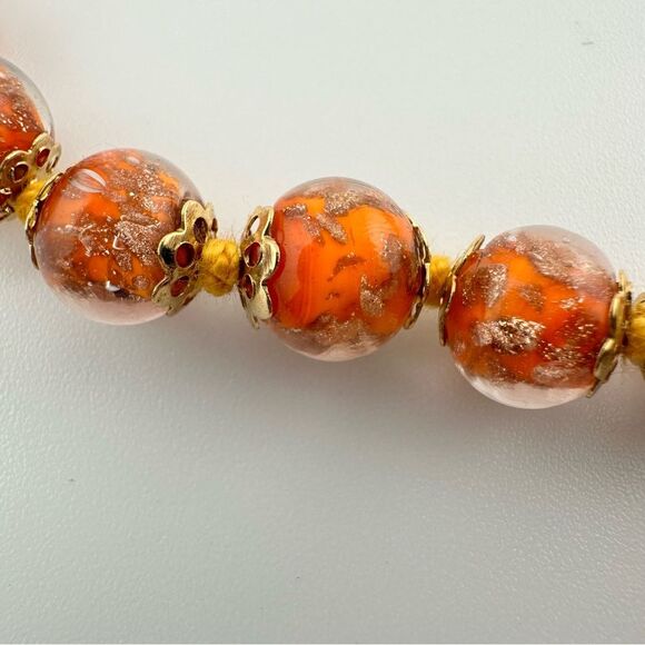 Vintage or Vtg style Murano Italian Art Glass Bead Necklace Orange 24“ - Picture 5 of 6